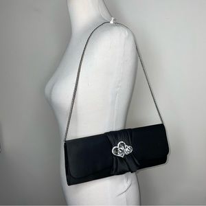 Jessica McClintock Women's Black Satin Rhinestones Crystal Clutch Handbag